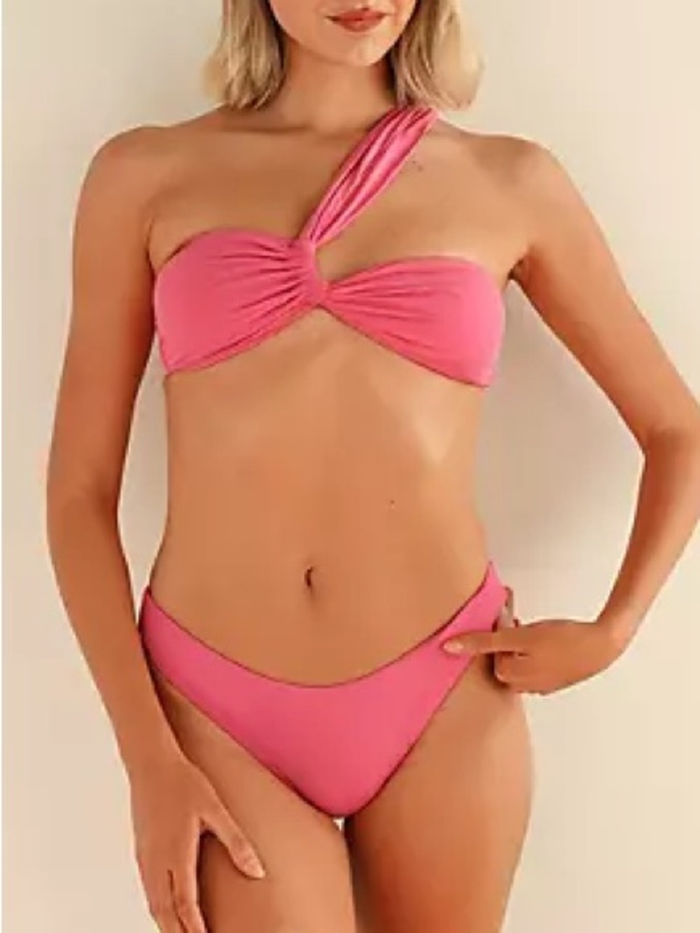 NWT $50 Dippin Daisys asymmetrical bandeau-style one shoulder bikini set Sz S